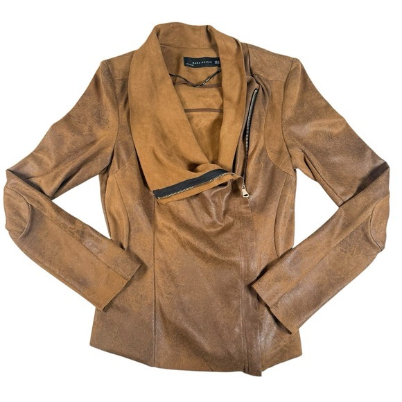 Zara Women's Faux Suede Waterfall Jacket Women's XS Brown‎ Moto Biker Boho Chic - Picture 1 of 8